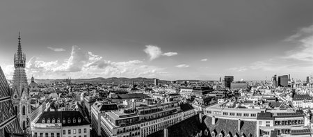 Vienna, Austria - April 27, 2015: skyline of Vienna seen from observation platform at St. Stephens cathedral.のeditorial素材