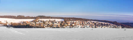 snow covered fields in the Taunus area in the Idstein countyの写真素材