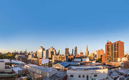 New York, USA - October 20, 2015: Skyline of New York in sunset seen from Brooklyn. Brooklyn is the most populous of New York City's five boroughs, with a census-estimated 2.6 million people.のeditorial素材