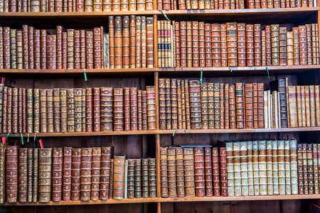 VIENNA, AUSTRIA - APR 24, 2015: books in the beautiful Austrian National Library in Vienna, Austria. Est in 18th century, the largest library in Austria with 7.4 mill items.のeditorial素材