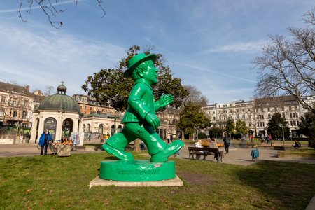 Wiesbaden, Germany -February 20,2021: green Ampelmann as symbol for the german reunification in...