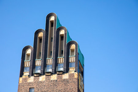Darmstadt, Germany - March 1, 2021: Marriage tower in Darmstadt, Hessen, Germany with blue skyのeditorial素材