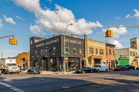 New York, USA - OCT 26, 2015: outside view to the building of the morbid anatomy museum in New York,...