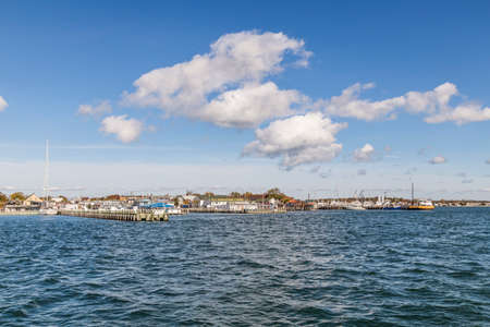Greenport, USA - October 27, 2015: entering the harbor in Greenport by ferry.のeditorial素材
