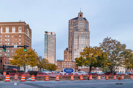 Hartford, USA - October 27, 2015: skyline of Hartford downtown in the late eveningのeditorial素材