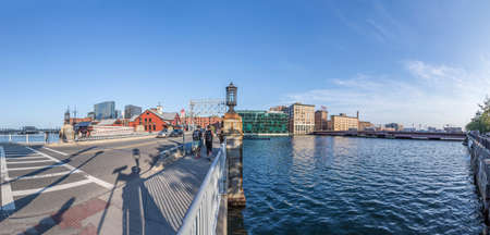 Boston, USA - September 12, 2017: pier with historic building of the harbor site where the Boston...