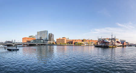 Boston, USA - September 12, 2017: harbor area with river Charles in Boston and view to the pier, where the Boston tea Party took place.のeditorial素材