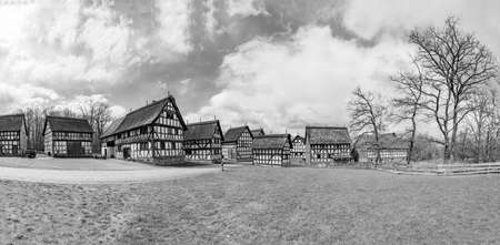 scenic empty market place at Hessenpark in Neu Anspachのeditorial素材