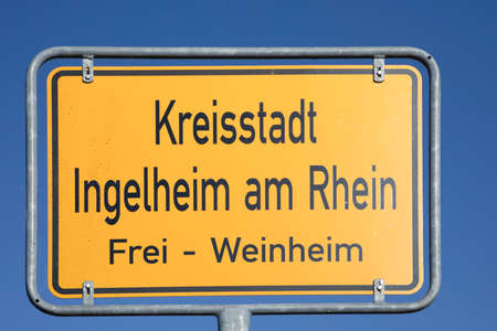 entrance sign of Ingelheim at river Rhine in Germany, so called Kreisstadt, town which rules several smaller villagesの写真素材