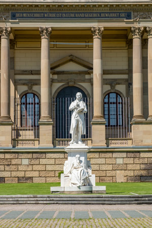 Wiesbaden, Germany - May 31, 2021: front of the Museum Wiesbaden, an exhibition house for art and nature in Wiesbaden with statue of Friedrich Schiller.のeditorial素材