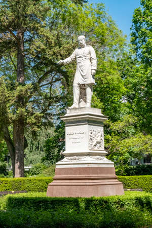 Wiesbaden, Germany - May 31, 2021: historic statue of Kaiser Wilhelm in Wiesbaden, Germany.のeditorial素材