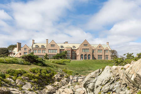Newport, USA - September 23, 2017: old mansion in new victorian style at the coast of Newport, Rhode Island.のeditorial素材