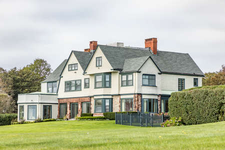 Newport, USA - September 23, 2017: old wooden mansion at the coast of Newpoer, Rhode Island.のeditorial素材