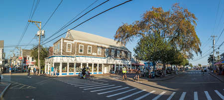 Provincetown, USA - September 24, 2017: people enjoy a warm summer day in the historic part of Provincetown, USA.のeditorial素材