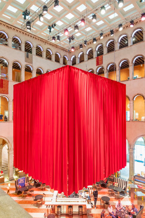 Venice, Italy - July 1, 2021: Indoor view of the Fondaco dei Tedeschi, a historic palazzo on the Grand Canal near the Ponte di Rialto bridge in Venice, now converted into a luxury department store.のeditorial素材