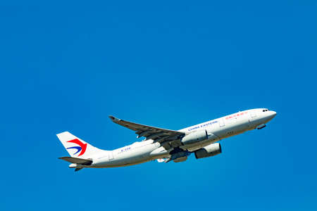 Frankfurt, Germany - May 14, 2020: Airbus A330 of the airline china eastern takes off.のeditorial素材