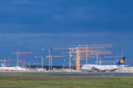 Frankfurt, Germany - May 14, 2020: parking Lufthansa aircraft at Rhein-Main airport.のeditorial素材