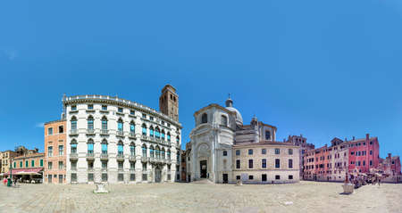 Venice, Italy - July 2, 2021: View to San Geremia church (Chiesa di San Geremia) on San Geremia square (campo San Geremia), located in the sestiere of Cannaregio, Venice, Italy.のeditorial素材