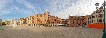 Venice, Italy - July 3, 2021: town square Campo Santo Stefano in quarter San Marco in early morning in Venice, Italy.のeditorial素材