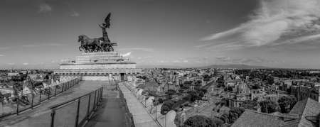 Rome, Italy - August 5, 2021: people enjoy the view from Victor Emmanuel II National Monument to the skyline of Rome.のeditorial素材