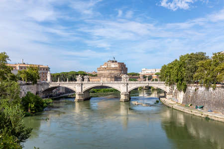 Rome, Italy - August 2, 2021: vittorio emanuele II bridge in Rome, Italy.