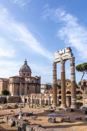cityscape view of the Roman Forum in Rome, Italy. World famous landmarks in Italy during summer...