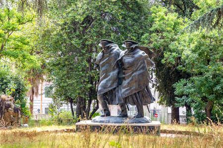 Rome, Italy - August 5, 2021: Monument celebrating the Bicentenary of the Carabinieri, famous sculpture of the Florentine master Antonio Berti - Patrol Police in the storm -のeditorial素材