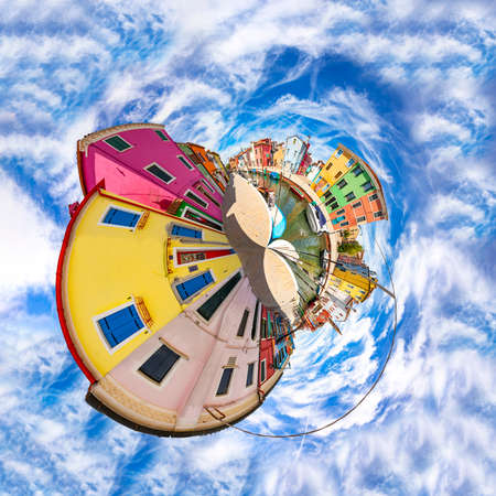 Burano, Italy - July 5, 2021: colorful houses at the island of Burano in lagoon of Venice, Italy.のeditorial素材