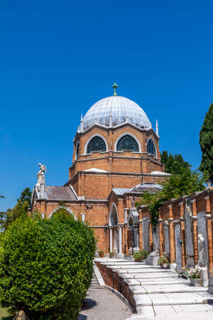 Venice, Italy - July 6, 2021: Historical cemetery of San Michele in the isle of Saint Michael in the Venetian Lagoon, between Venice and Murano. Built in the 19th century.のeditorial素材