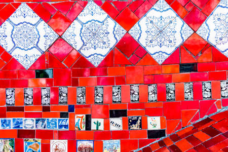 RO DE JANEIRO, BRAZIL - JAN 4, 2017: detail of colorful tile wall at the Selaron Steps connecting Lapa and Santa Teresa Neighbourhoods.のeditorial素材