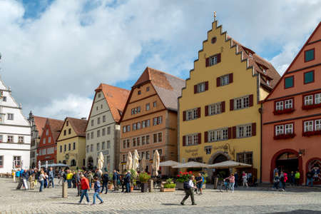 Rothenburg ob der Tauber, Germany - August 16, 2021: scenic view to old historic houses in Rothenburg ob der Tauber.のeditorial素材