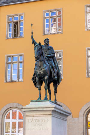 Regensburg, Germany - February 13, 2019: Equestrian statue of King of Bavaria Ludwig I. in the city of Regensburg, Bavaria, Germany.のeditorial素材