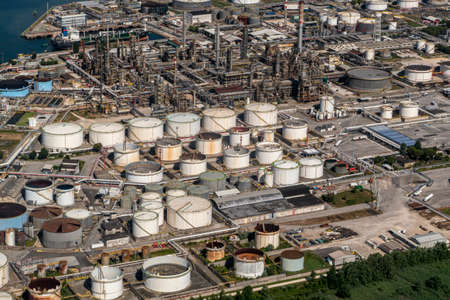 aerial of industrial complex with refinery near Venice, Italyのeditorial素材