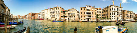 Venice, Italy - July 2, 2021: panoramic view of the canale Grande with boats in Venice, Italy.のeditorial素材