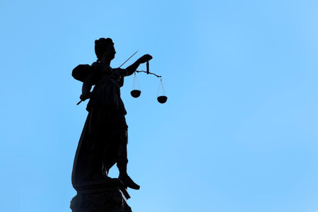 statue of Lady justice in Frankfurt at the Roemerの写真素材