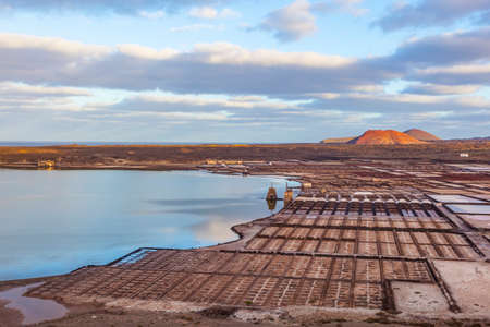 salt refinery in Janubio, Lanzarote under blue skyの写真素材