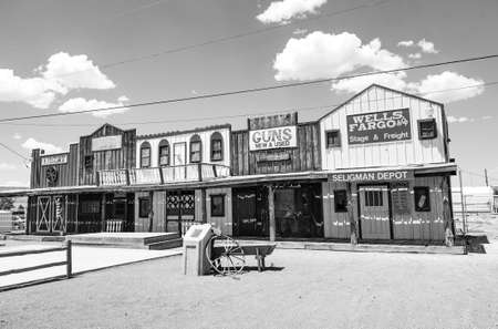 Seligman, USA - July 8, 2008: The Historic Seligman depot on historic Route 66 in Seligman, AZ, USA. Built in 1904, today, Seligmans depot is the best original western facade all over Route 66.のeditorial素材