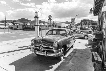 Williams, USA - July 8, 2008: old retro filling station in Williams, USA. In 1926, Highway 66 was established and today, all of downtown Williams is on the National Register of Historic Places.のeditorial素材