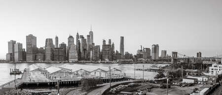 New York, USA - October 10, 2017: scenic view from Brooklyn harbor side to skyline of Manhattan, New York.のeditorial素材