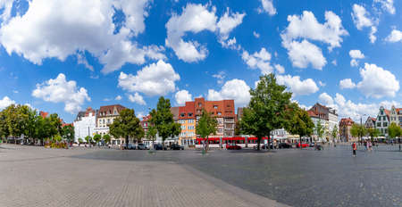 Erfurt, Germany - July 29, 2018: people at the central square in front of the cathedral at the city of Erfurt, Germany. Erfurt is the capital of Thuringia and the city was first mentioned in 742.のeditorial素材
