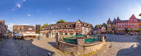 Braunfels, Germany - July 18, 2018: view to market square of Braunfels with historic old timbered houses.のeditorial素材