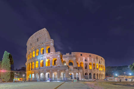 Rome, Italy - August 4, 2021: illuminated colloseum (colliseum) in Rome by night, Italy.のeditorial素材