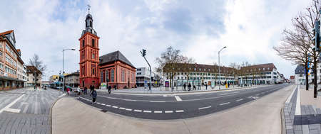 Russelsheim, Germany - March 27, 2018: panoramic view to town hall and market square in Russelsheim am Main.のeditorial素材