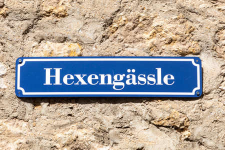 street sign HexengÃ¤ssle - engl: Witch road - in Hochheim, Germany