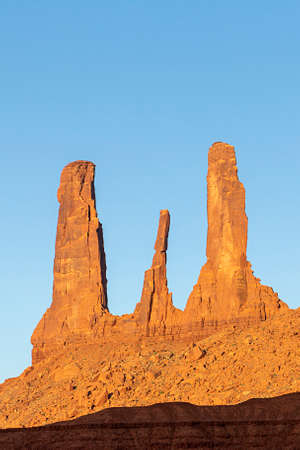 The Three Sisters rock formation, Monument Valley Navajo Tribal Parkの写真素材