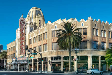 Oakland, USA - Jun 19, 2022: The morning sun rises on the iconic Fox Oakland Theatre, a concert hall and former movie theater in Downtown Oakland.のeditorial素材