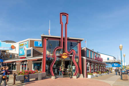 San Francisco, USA - Jun 18, 2022: entrance of hard rock cafe at fisherman's wharf in San Francisco.のeditorial素材