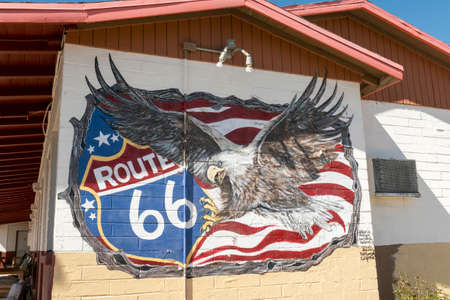 Seligman, USA - Jun 26, 2022: View on route 66 sign in Seligman, USA.のeditorial素材