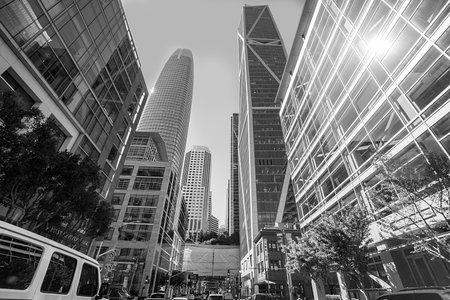 San Francisco, USA - Jun 19, 2022: perspective of skyscraper in financial district downtown San Francisco, USA.のeditorial素材