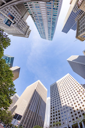 San Francisco, USA - May 20, 2022: perspective of skyscraper in financial district of San Francisco, USAのeditorial素材